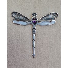 Pendentif broche Libellule Améthyste Nacre