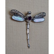 Pendentif broche Libellule Améthyste Nacre