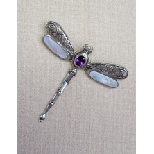 Pendentif broche Libellule Améthyste Nacre